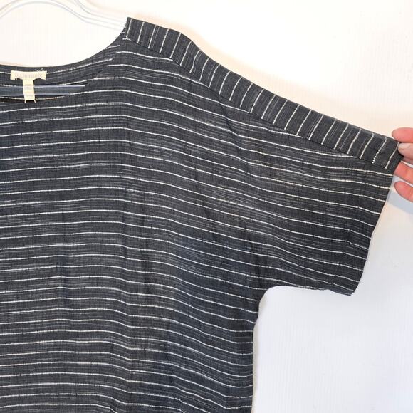 Eileen Fisher Organic Linen Delavé Pinstripe Tunic Dress Graphite Scoop XL NEW - Picture 4 of 9